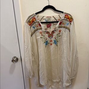 Johnny Was Cream Embellished Bib Collar Blouse